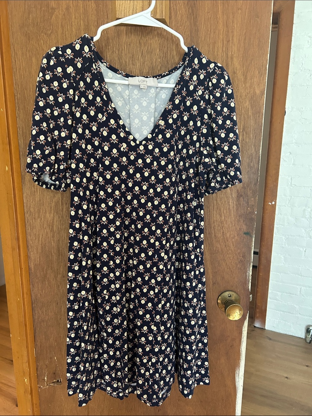 LOFT Navy Mini Dress with Cream Floral Motif
